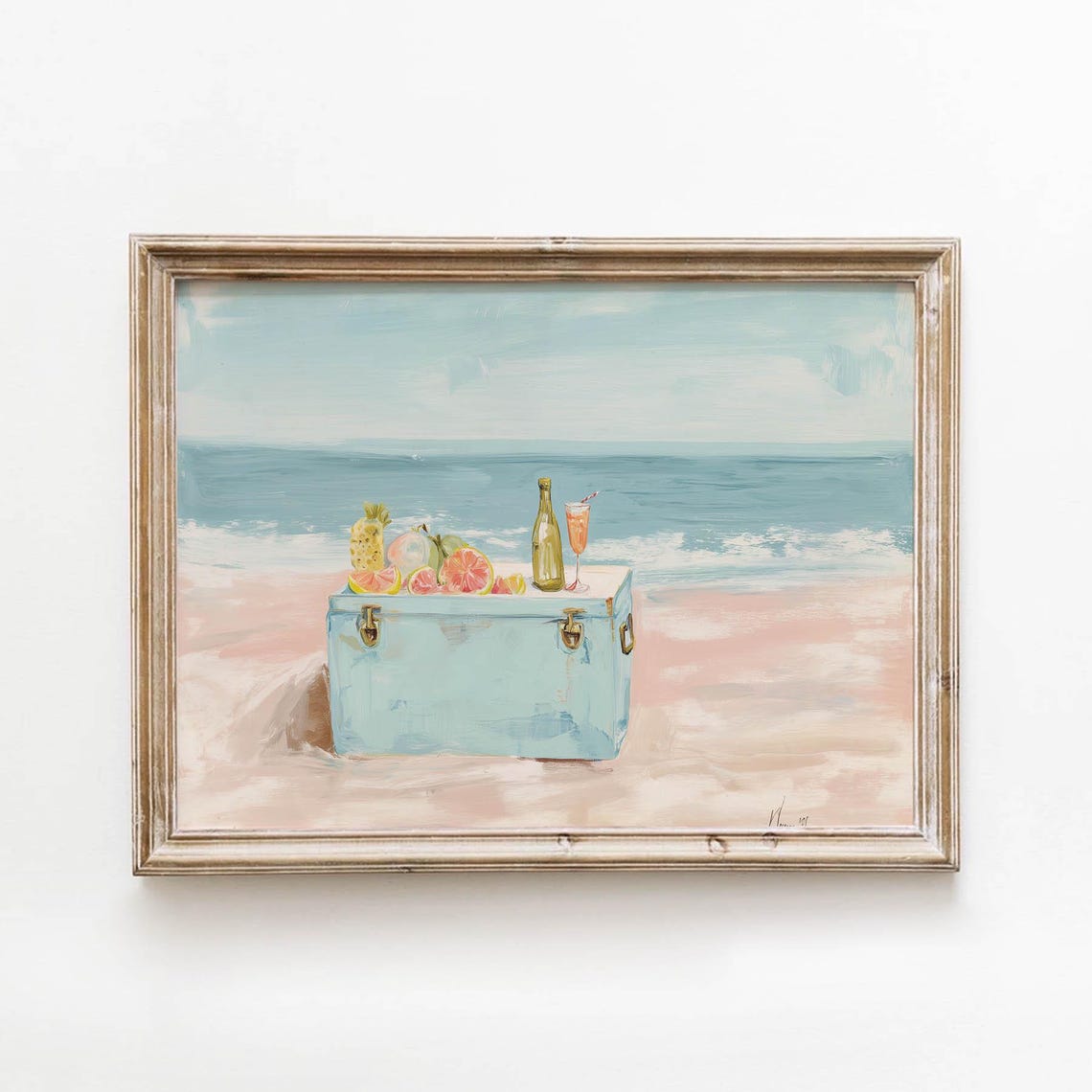Blue Beach Cooler Tropical Fruit Pineapple Cocktail Summer Art Poster