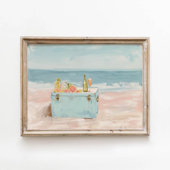 Blue Beach Cooler Tropical Fruit Pineapple Cocktail Summer Art Poster