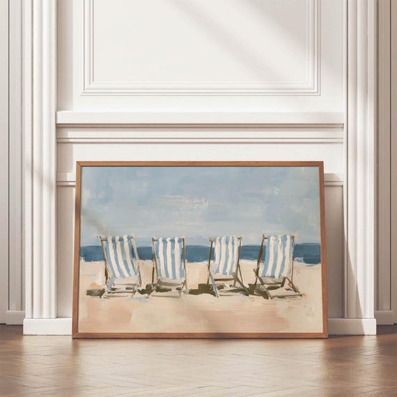 Coastal Beach Chairs, Nautical Wall Art Print