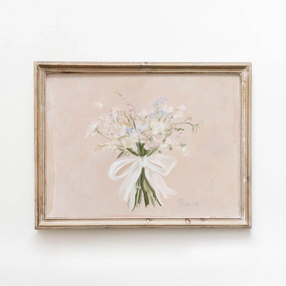 Romantic White Wildflower Bouquet Printable Soft Pink Floral Wall Art Blush Nursery Decor Feminine Bedroom Print Digital Download 683