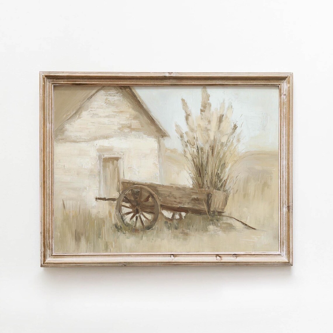 Wooden Wagon with Pampas Grass by Rustic Barn Neutral Country Farm Poster