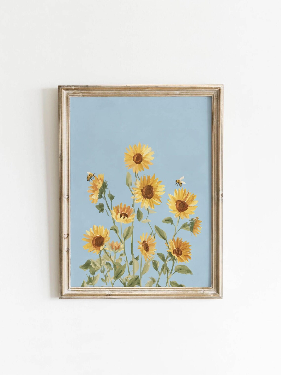 Yellow Sunflowers With Bee, Vintage Botanical Art Print