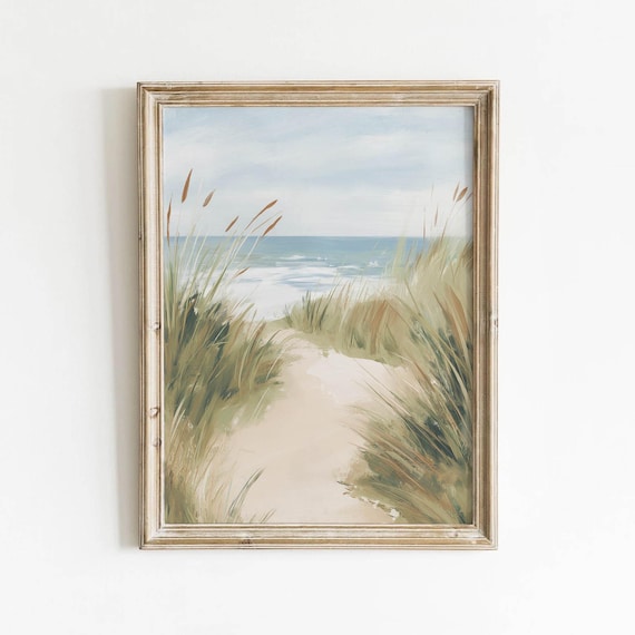 Coastal Summer Retro Beach Path To Ocean Vintage Dune Grass Landscape Muted Neutral Wall Art Printable Digital Download 721
