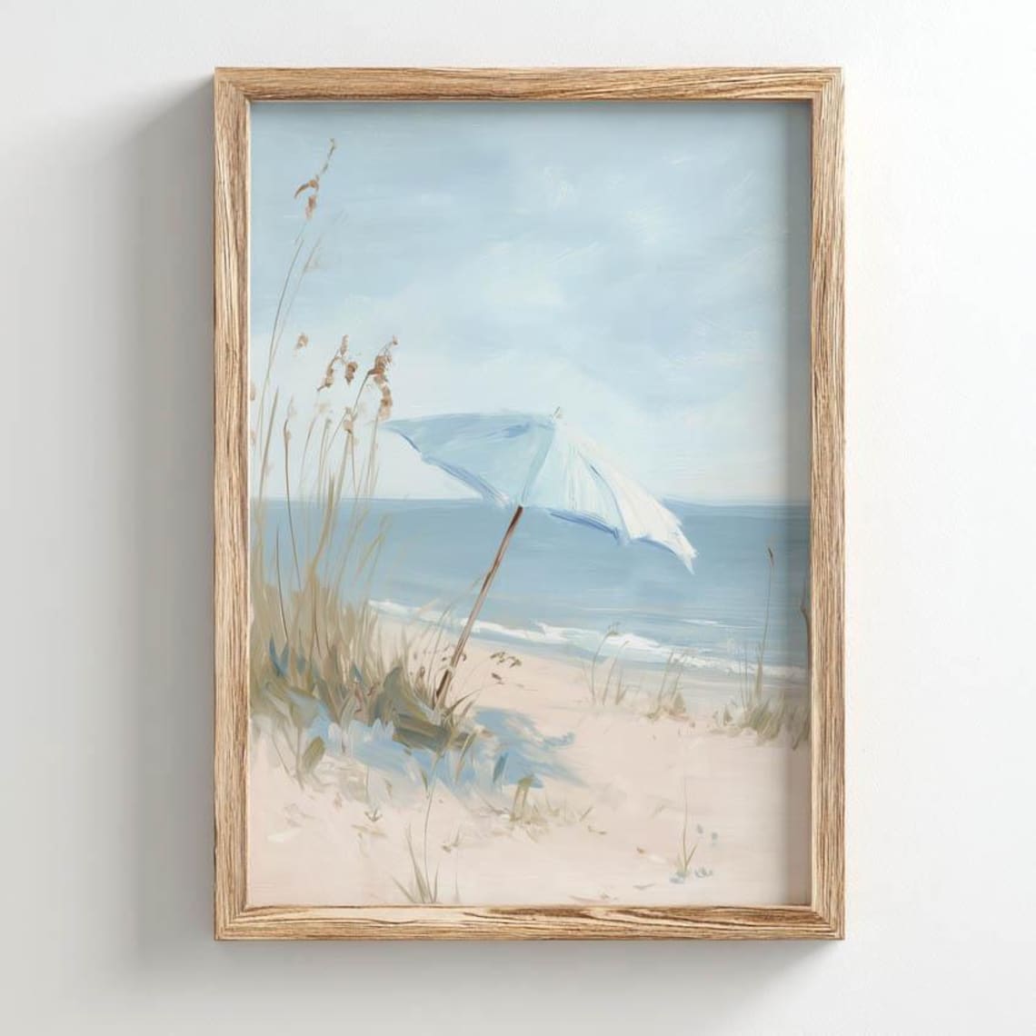 Printed Beach Umbrella On Dune, Coastal Art Print