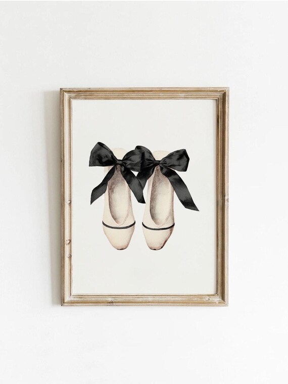 Black And White Ballet Slipper Art Printable Vintage Bow Wall Retro Ballerina Decor Download Antique Coquette Aesthetic 0011dv
