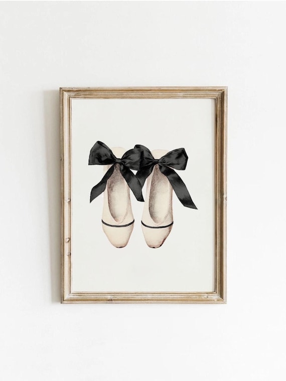 Elegant Ballet Flats With Black Bows Vintage Dancer Shoe Wall Art