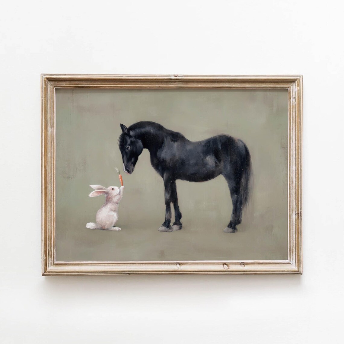 Black Horse White Rabbit Vintage Animal Poster
