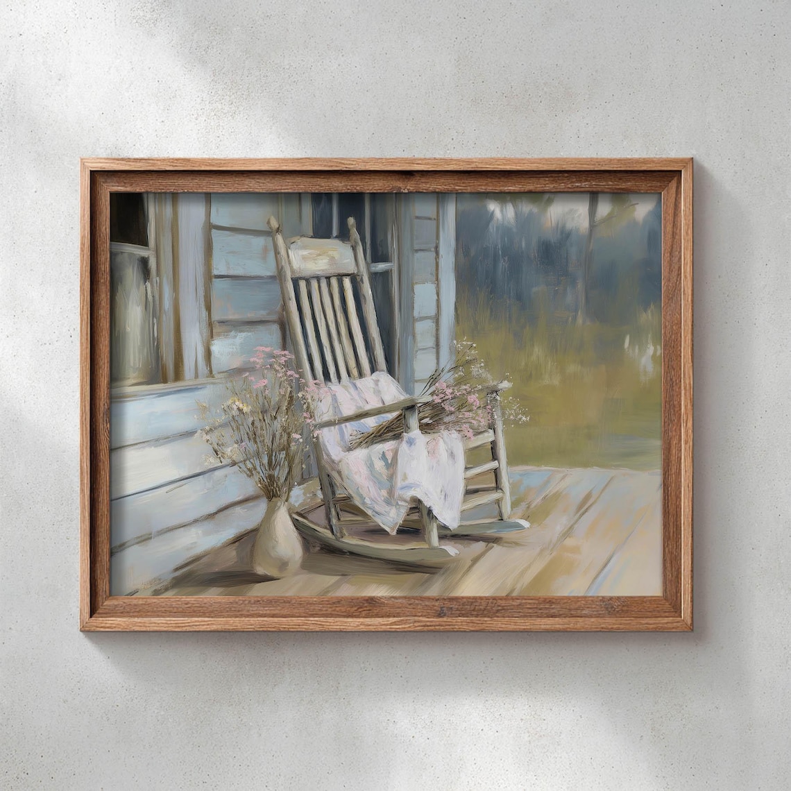 Rustic Rocking Chair Farmhouse Porch Throw Vintage Country Blue Wall Art