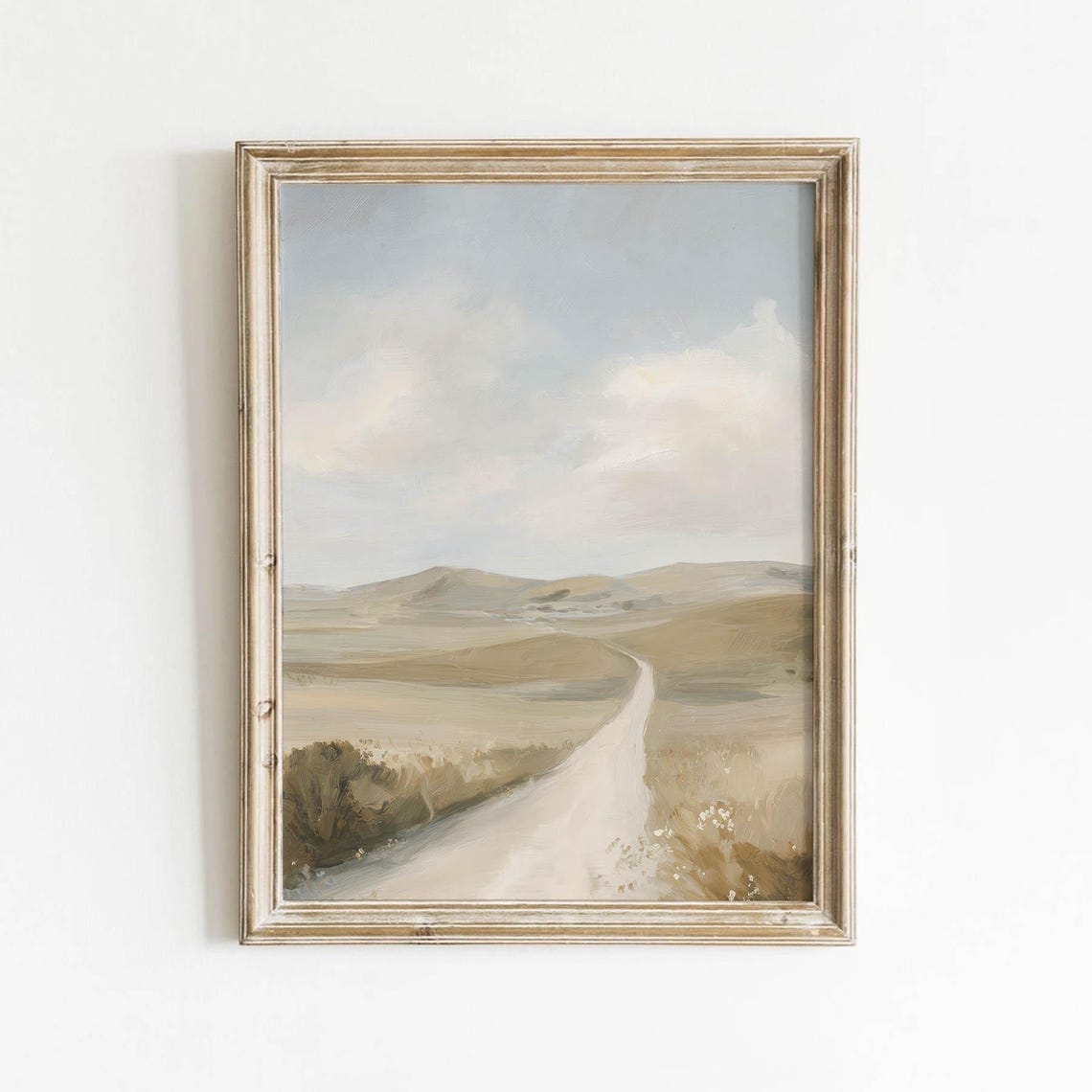 Vintage Country Road Winding Through Golden Hills Landscape Poster