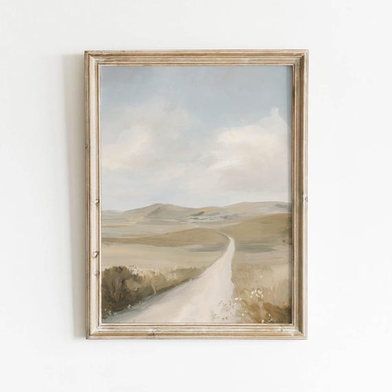 Vintage Country Road Printable Golden Field Wall Art Farmhouse Landscape Decor Neutral Bedroom Digital Download 565