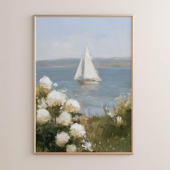 Coastal Cottagecore Sailing Poster, Calming Decor