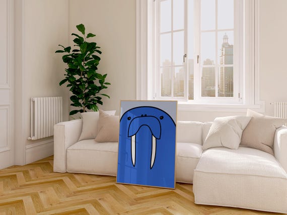 Blue Walrus Positive Minimalist Retro Art Print