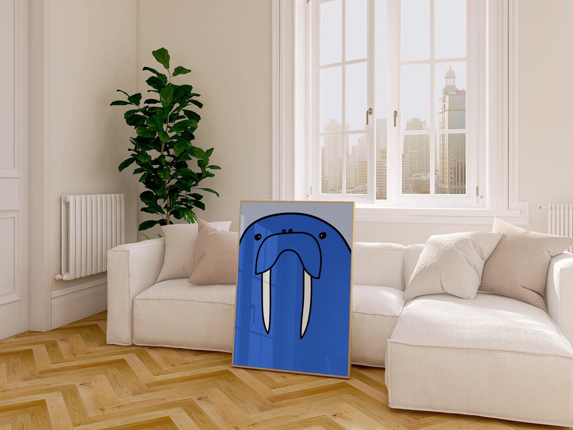 Blue Walrus Positive Minimalist Retro Art Print