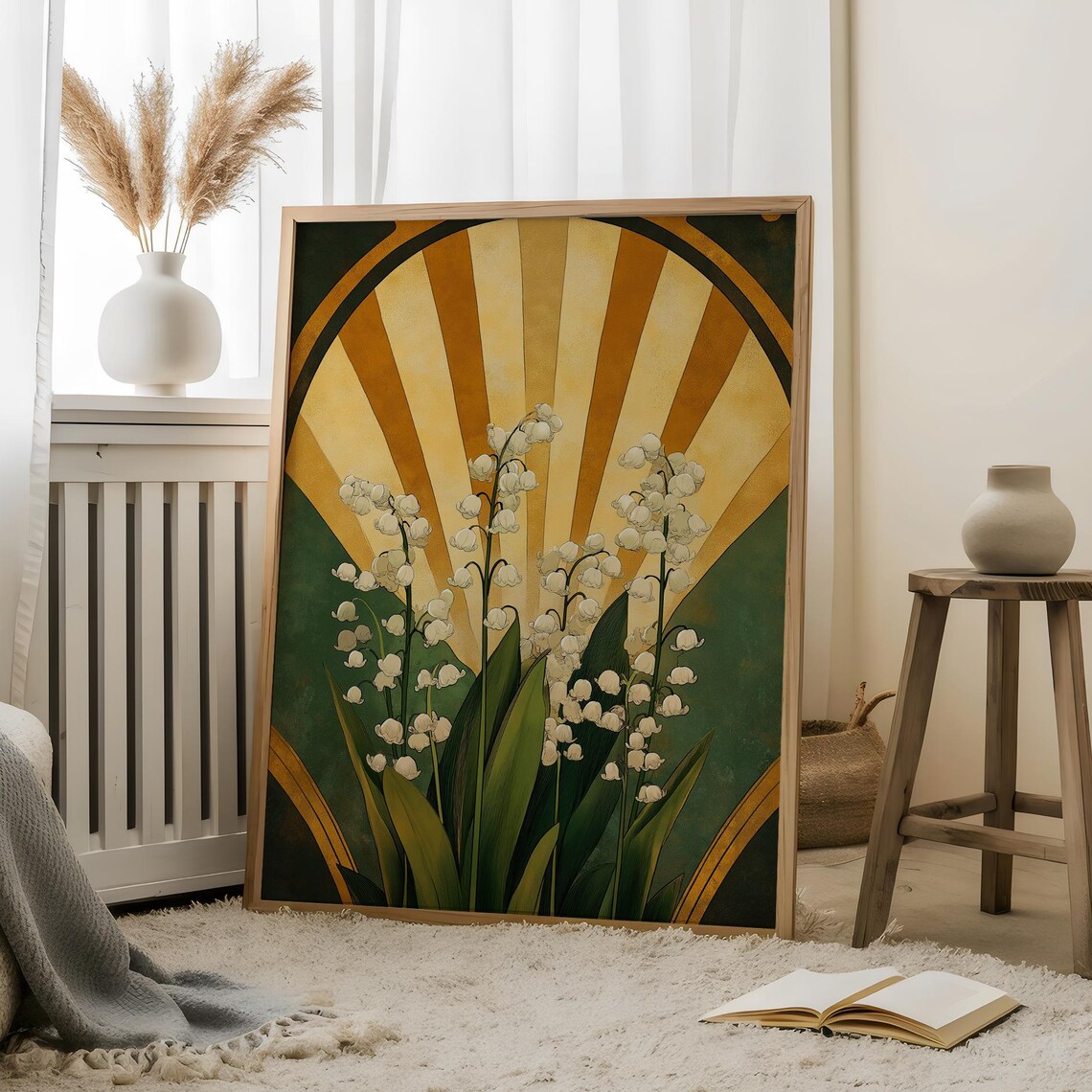Lily Of The Valley and Sun Art Print, Boho Floral
