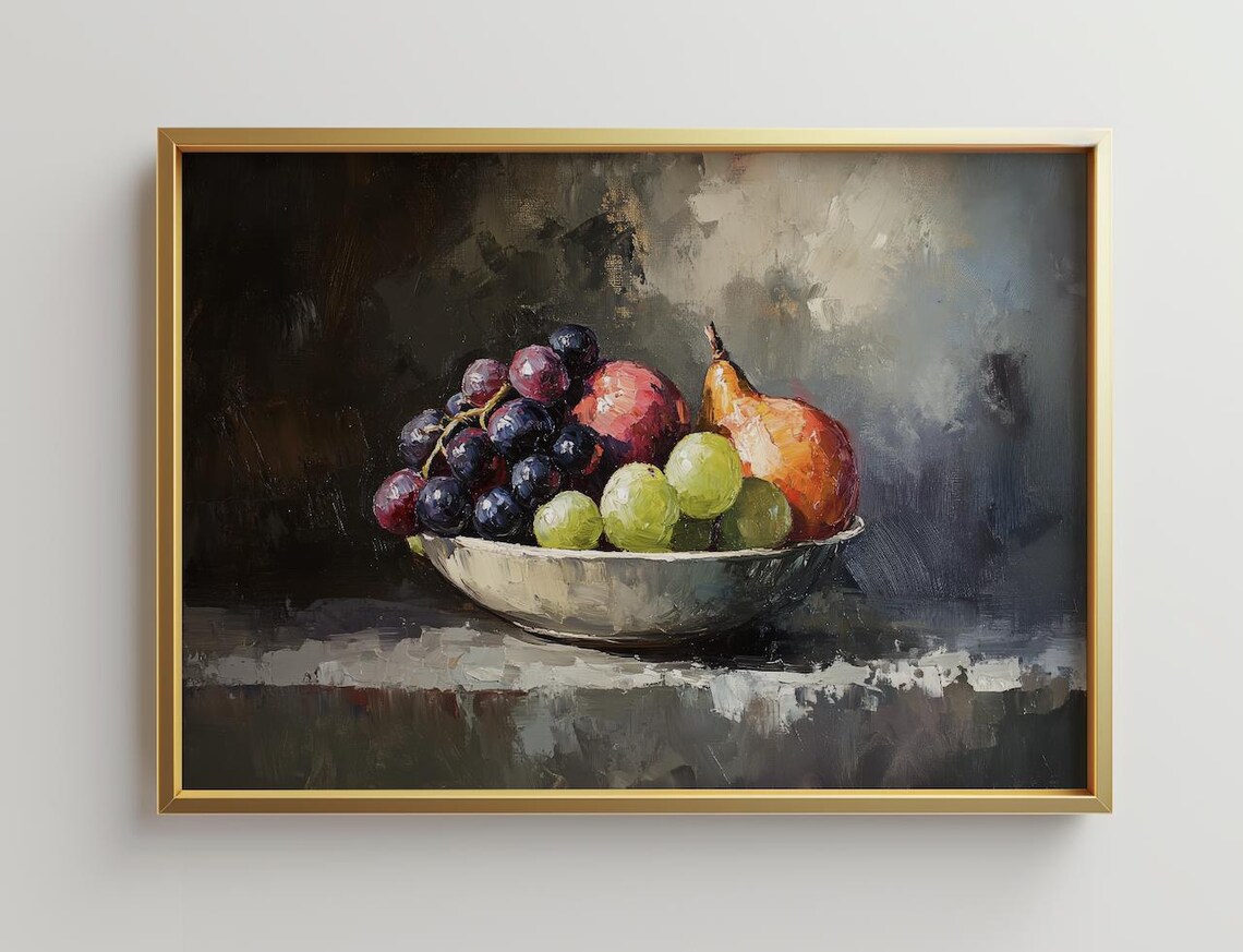 Fruit Bowl Impasto Art Print, Modern Still Life