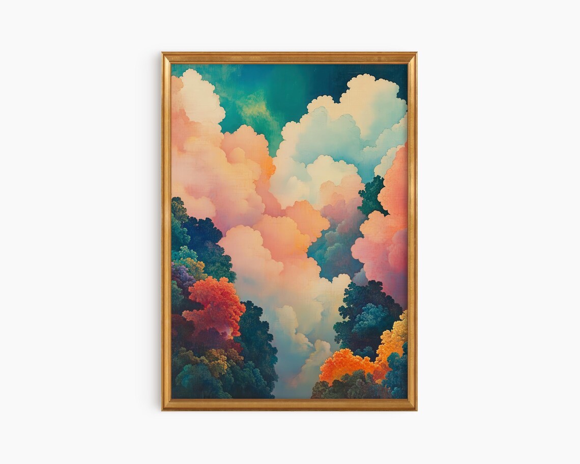 Pastel Rainbow Clouds Sky Oil Painting Dreamy Whimsical Poster
