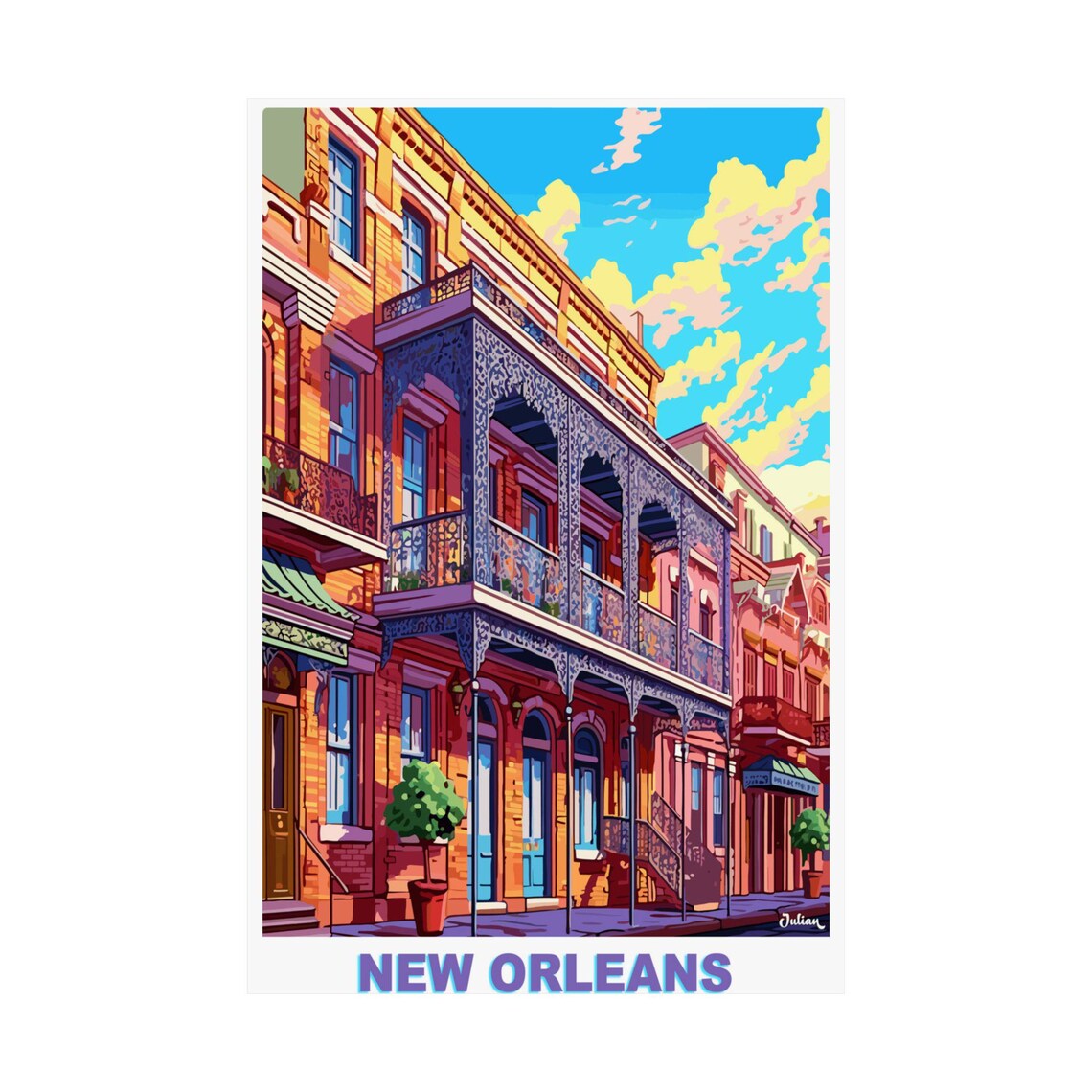 New Orleans French Quarter Iron Balcony Louisiana Travel Poster