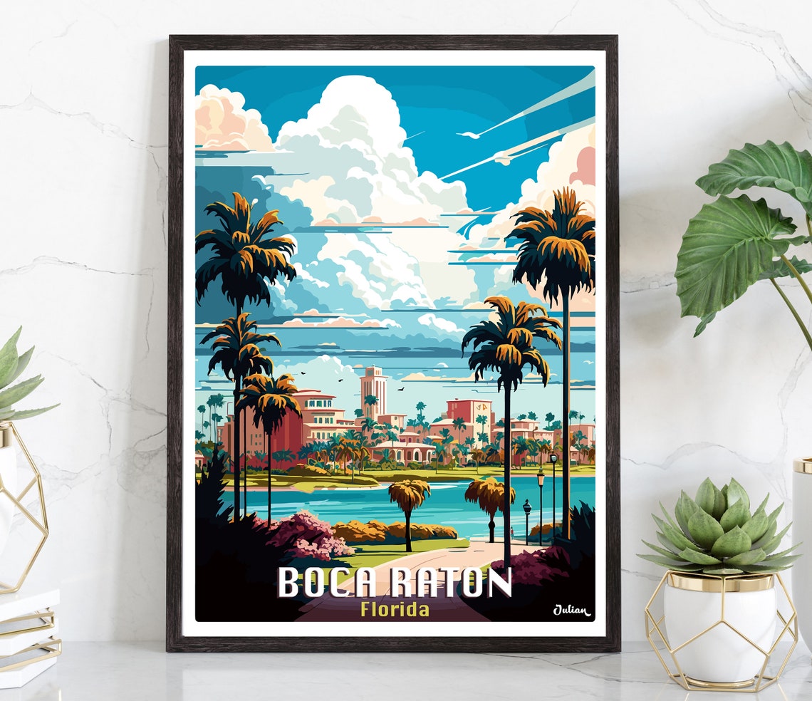 Boca Raton City Palms Daytime Waterfront View Florida Travel Poster