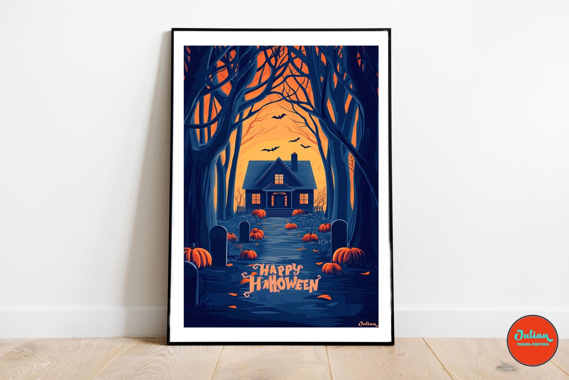 Happy Halloween Haunted House in a Spooky Tree Tunnel Poster