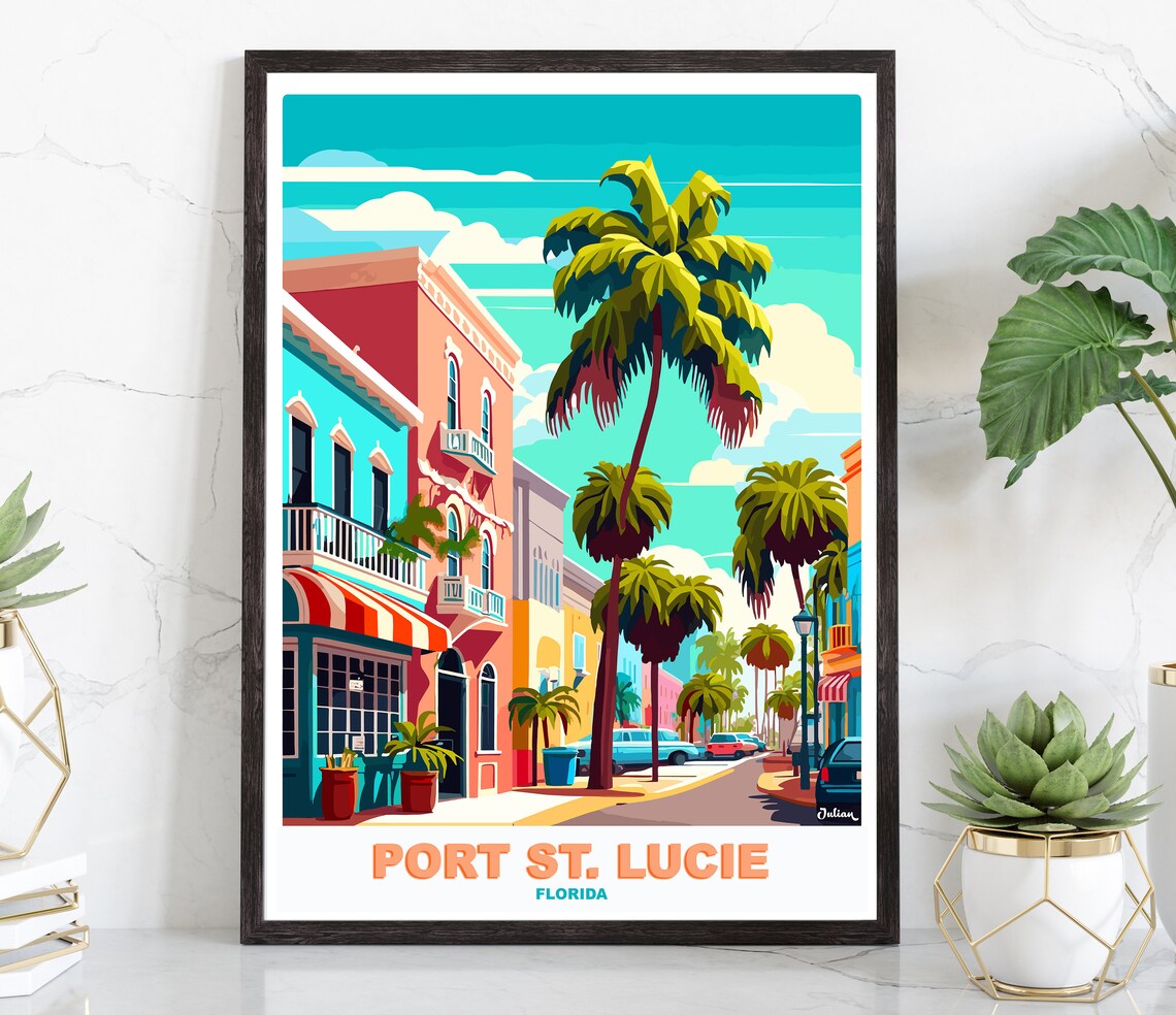 Port St. Lucie Florida Colorful Downtown Street Travel Poster