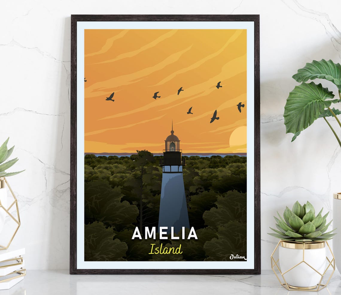 Amelia Island Florida Lighthouse Sunset Over the Forest Poster