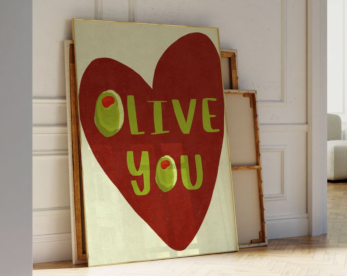 I Love You Heart Olive Kitchen Art Print - Image 4