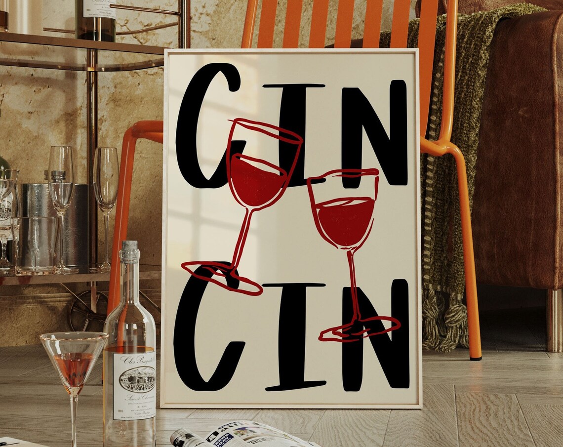 Cin Cin Wine Retro Poster, Bar Cart Wall Art - Image 4