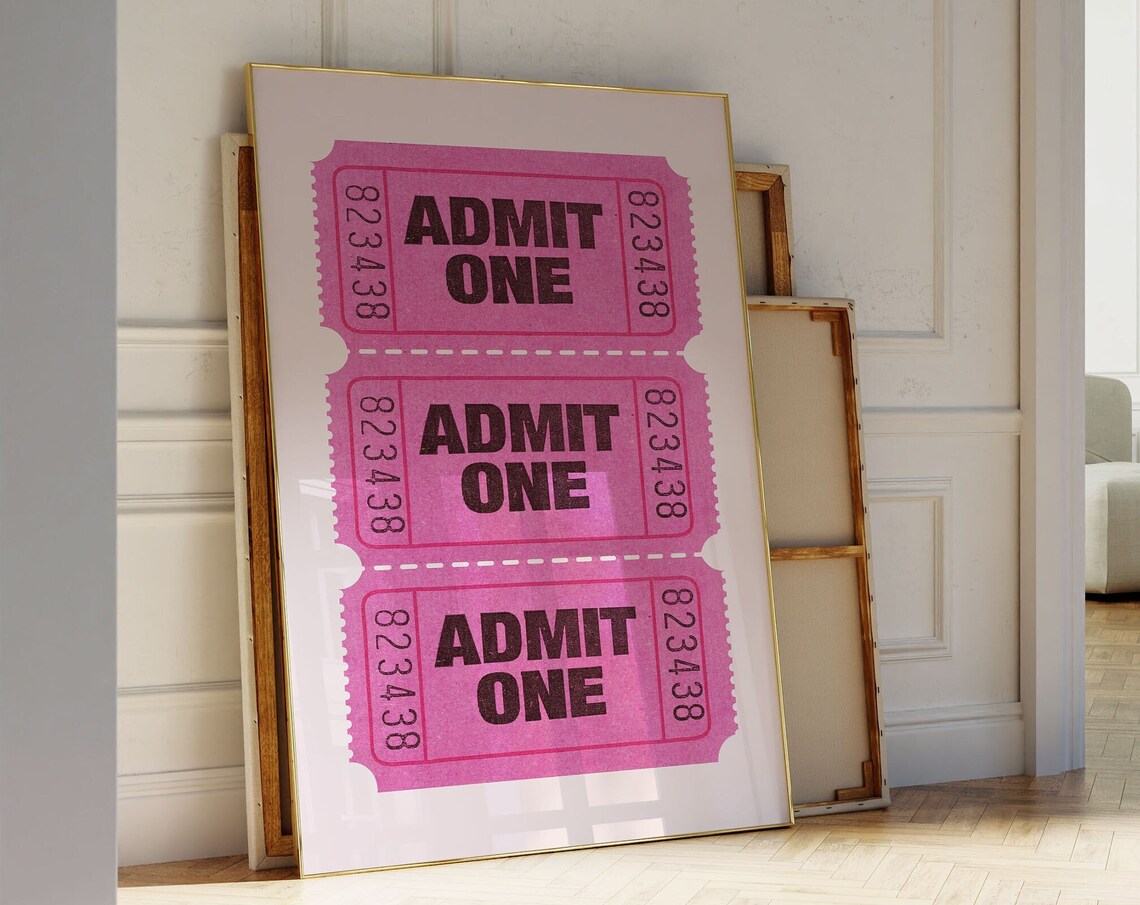 Pink Admit One Tickets Trio Retro Pop Art Ticket Stub Poster