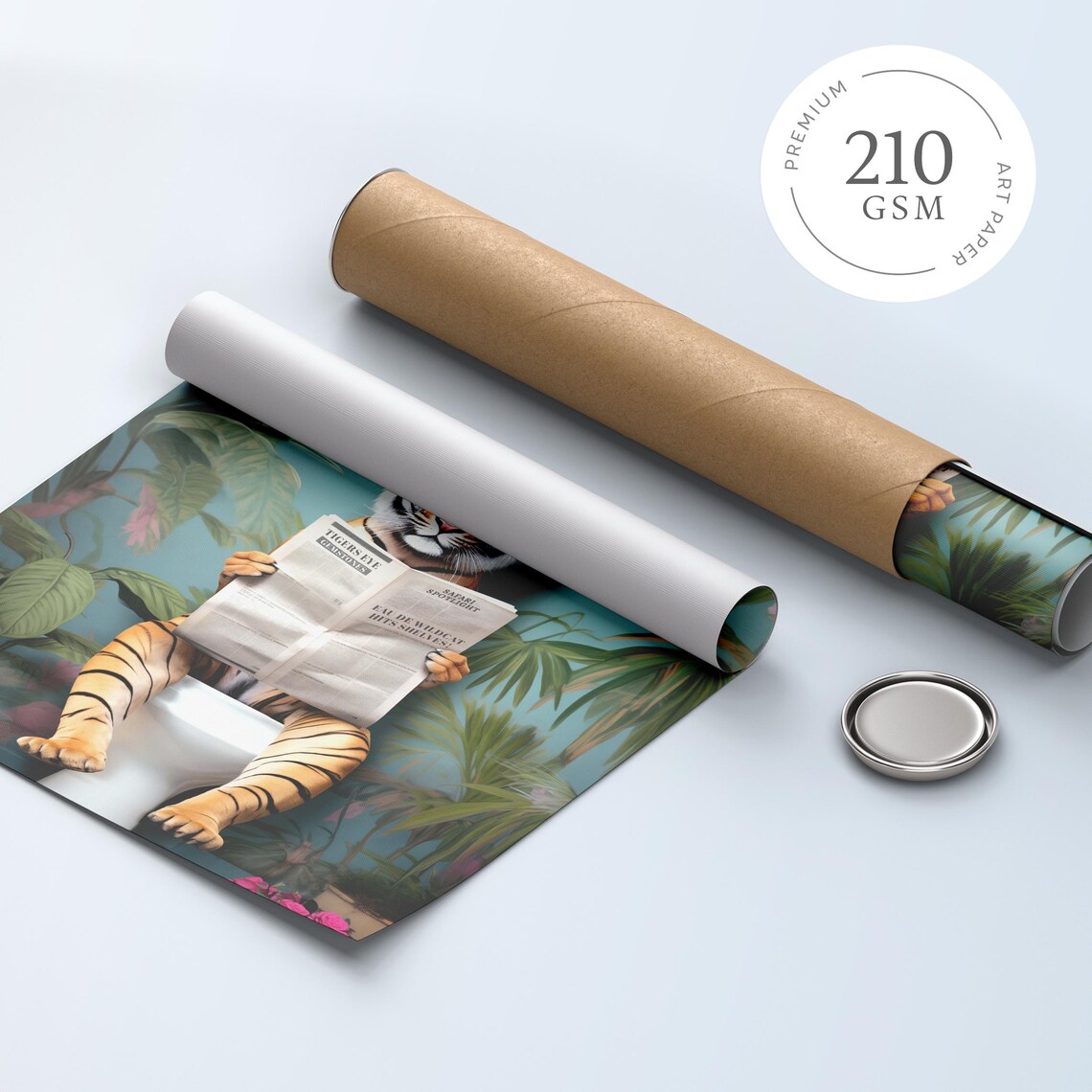 Tiger Reading the Paper on a Toilet in a Tropical Botanical Poster - Image 4
