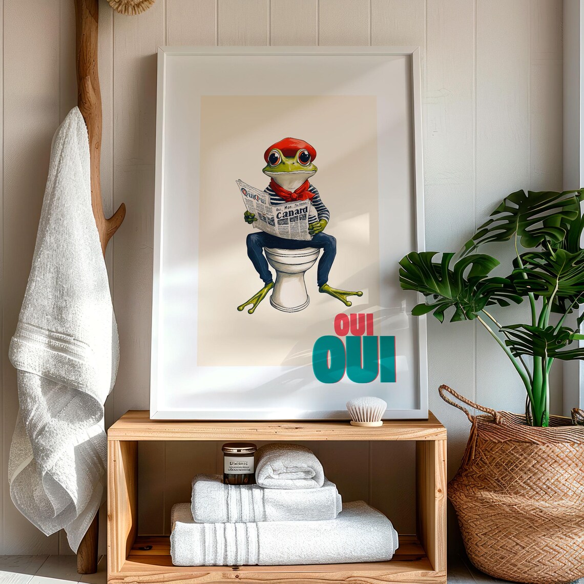 Oui Oui French Frog in a Red Beret on a Toilet Reading a Poster - Image 7