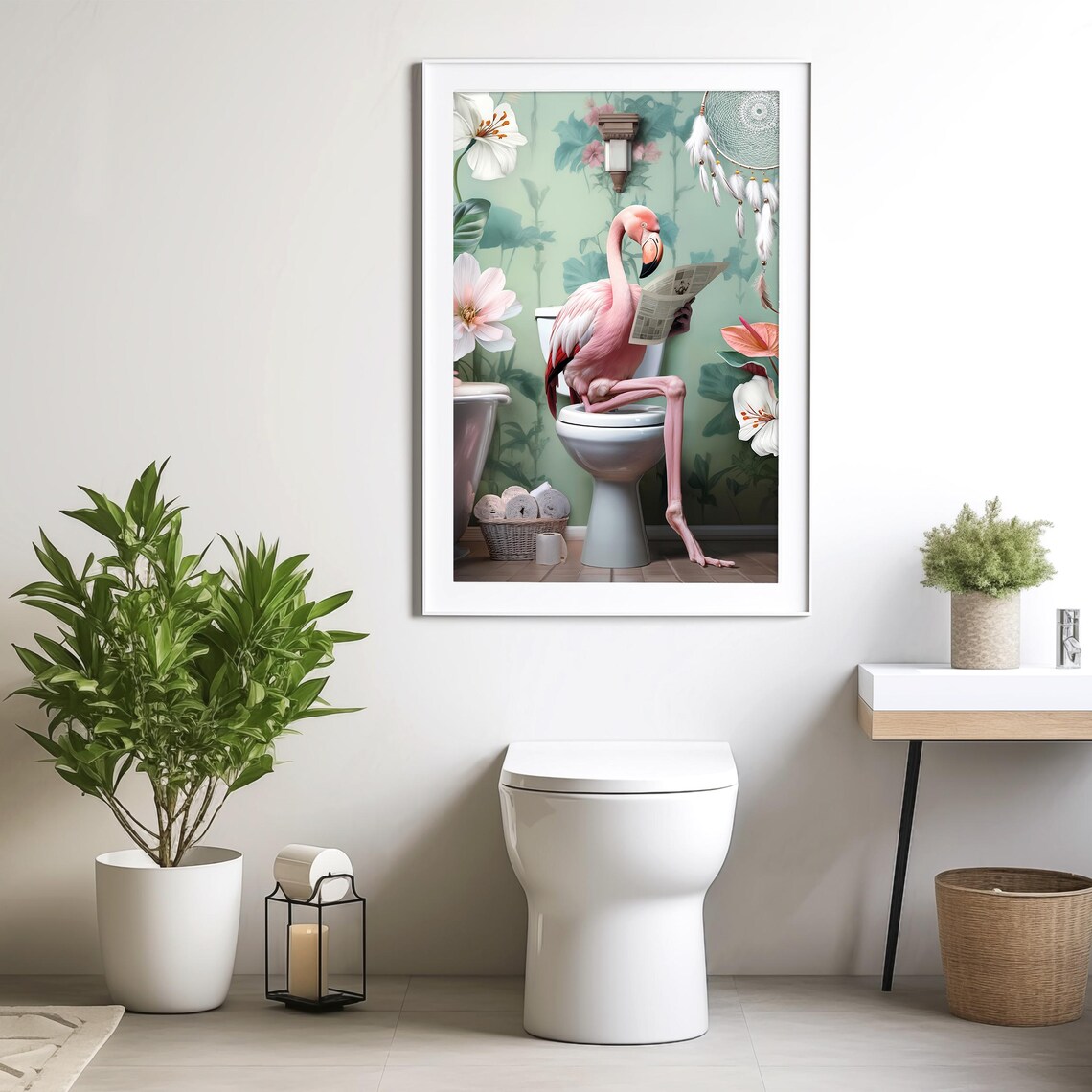 Funny Flamingo Toilet Print Bathroom Wall Art Poster Tropical Bathroom Art Pink Flamingo Wall Decor Restroom Print Flamingo Lover Gift - Image 3