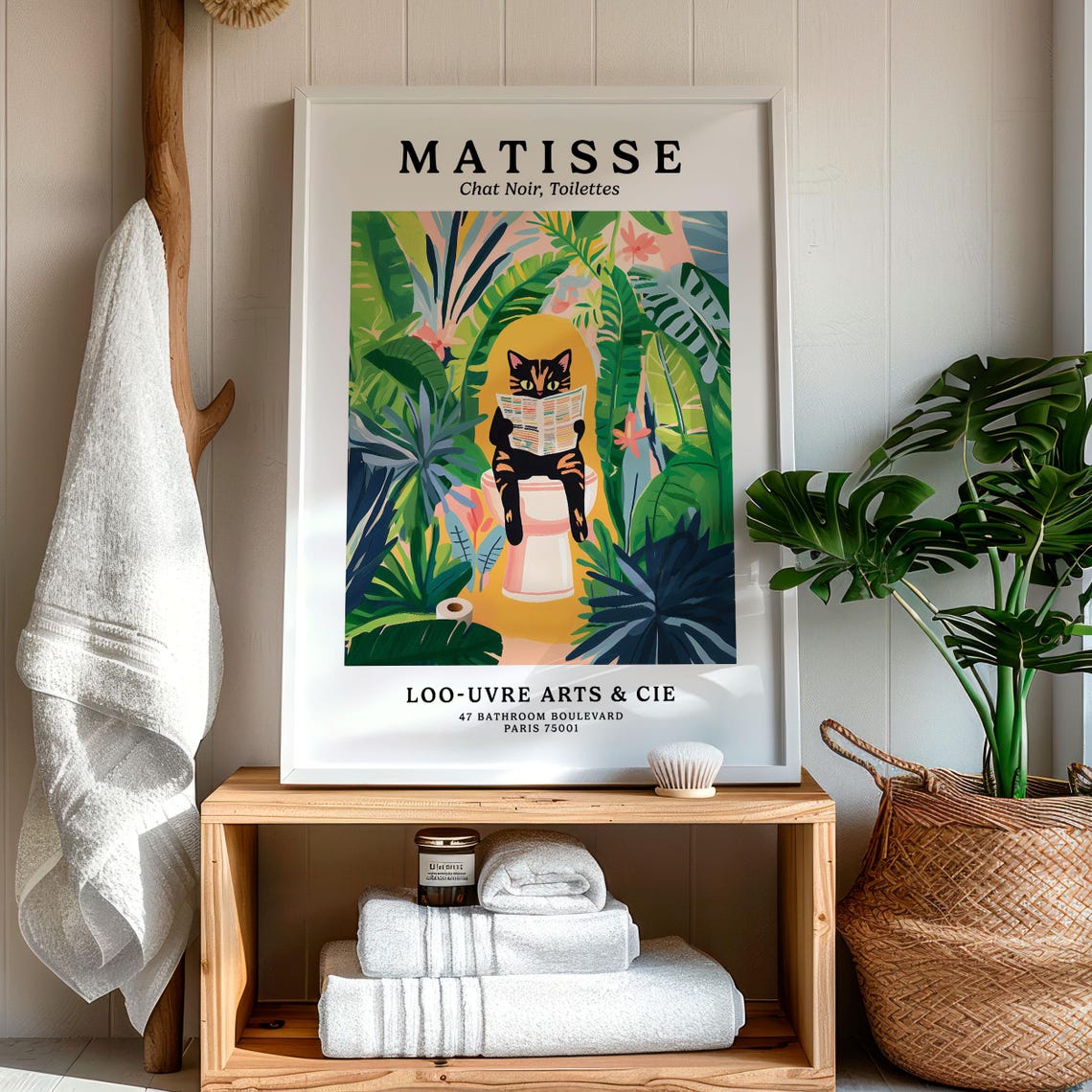 Matisse Style Black Cat Reading on a Pink Toilet Parody Art Poster - Image 5