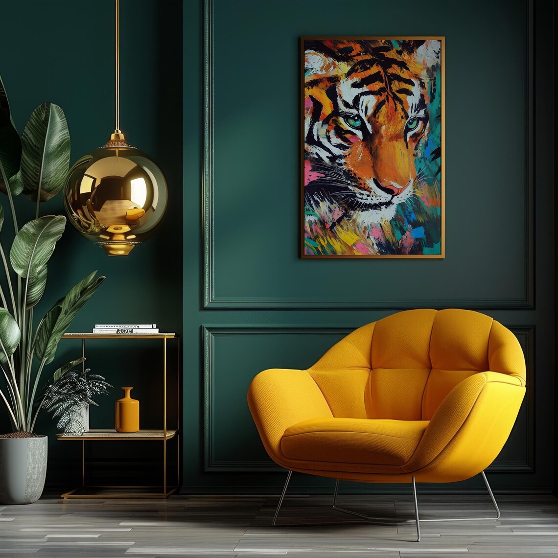 Tiger Face in Vivid Abstract Paint With Tropical Flowers Poster - Image 6
