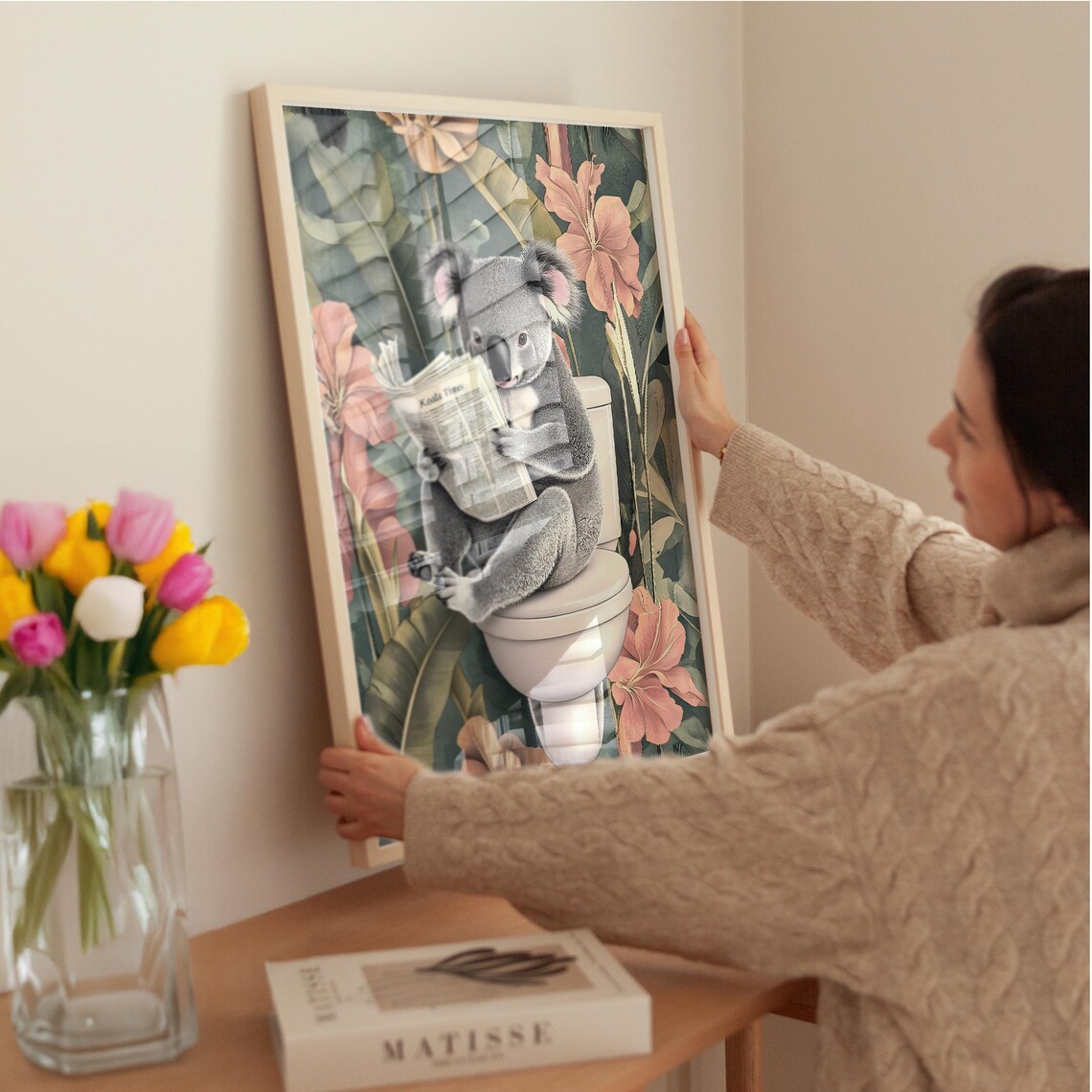 Koala Sitting on a Toilet Reading Koala Times Bathroom Poster - Image 3