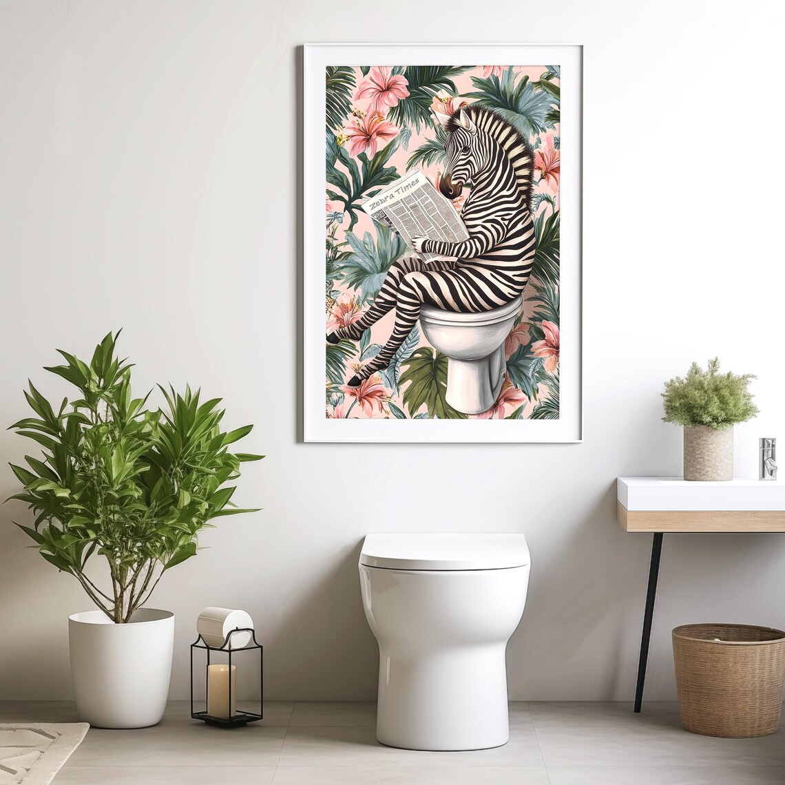 Zebra Sitting on a Toilet Reading Zebra Times Bathroom Poster - Image 4