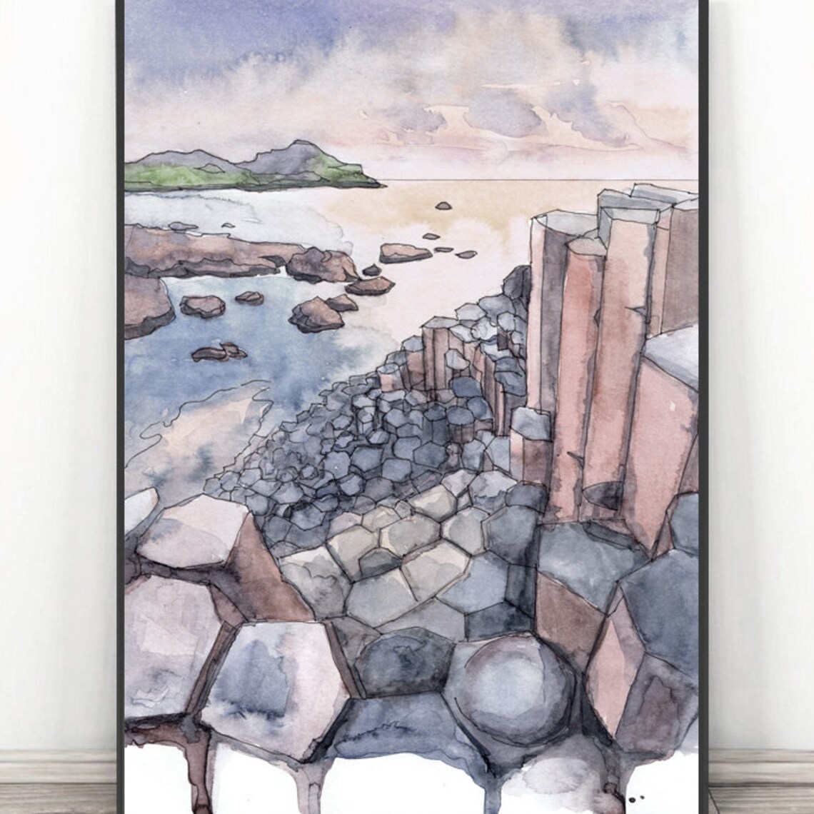 Giants Causeway Northern Ireland Watercolor Art Print