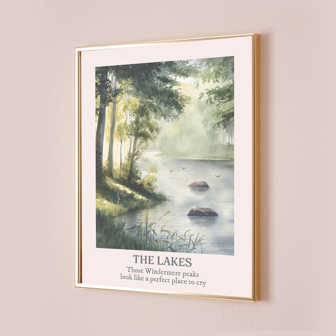 The Lakes Misty Forest Shoreline Watercolor Landscape Poster