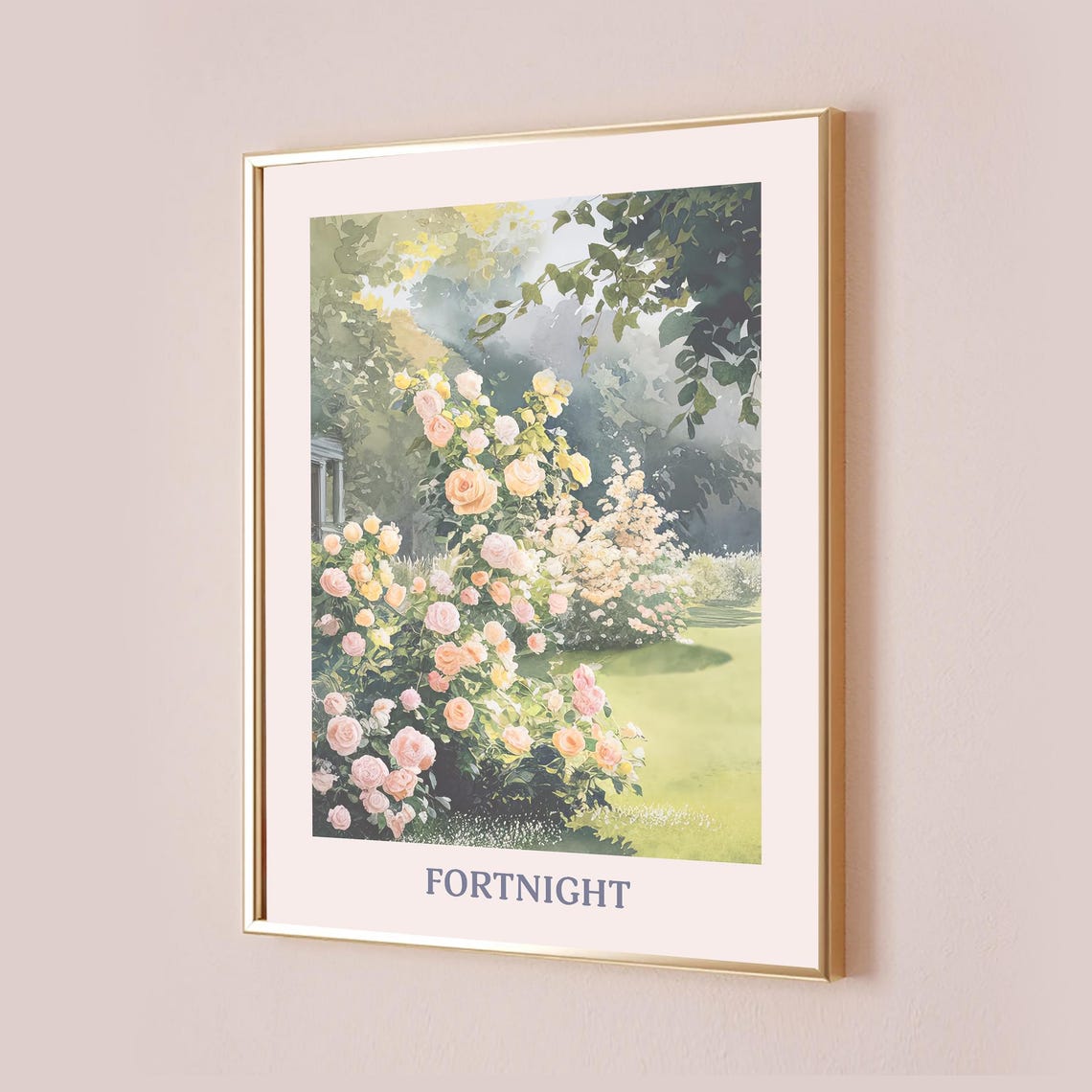 Sunlit Rose Garden Fortnight Watercolor Floral Botanical Poster