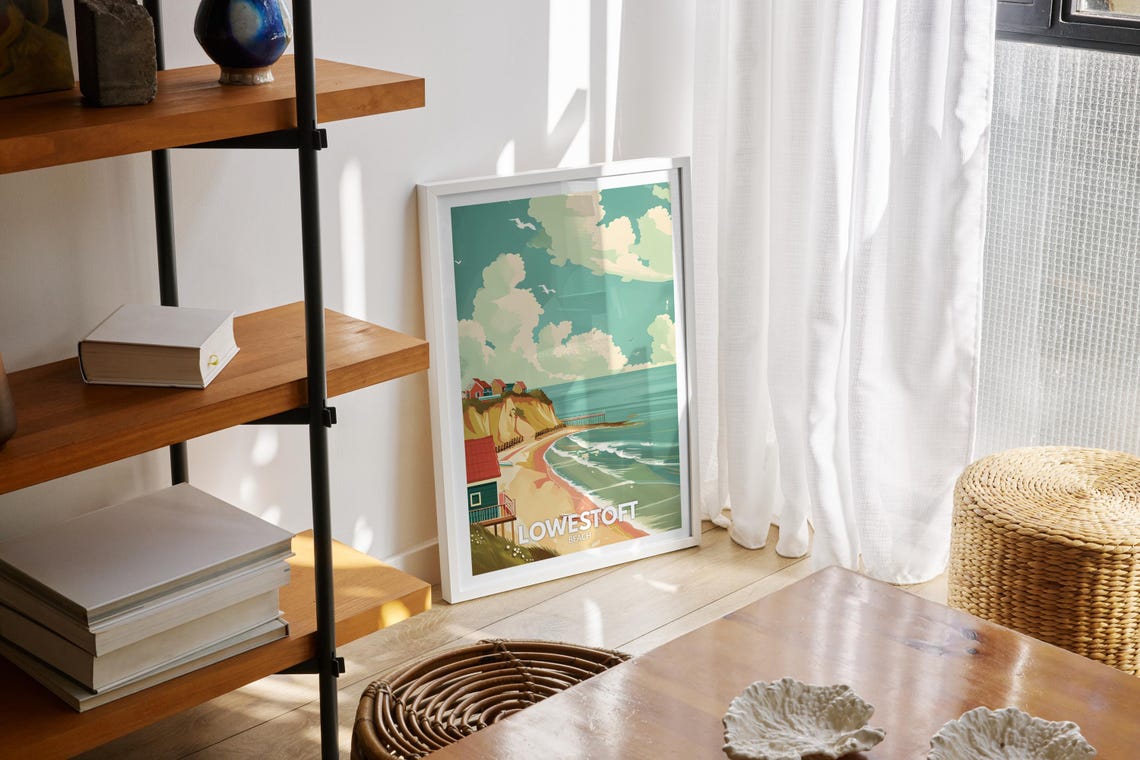 Lowestoft Suffolk Sunny Beach Cliffs Pier Seaside Holiday Poster - Image 2