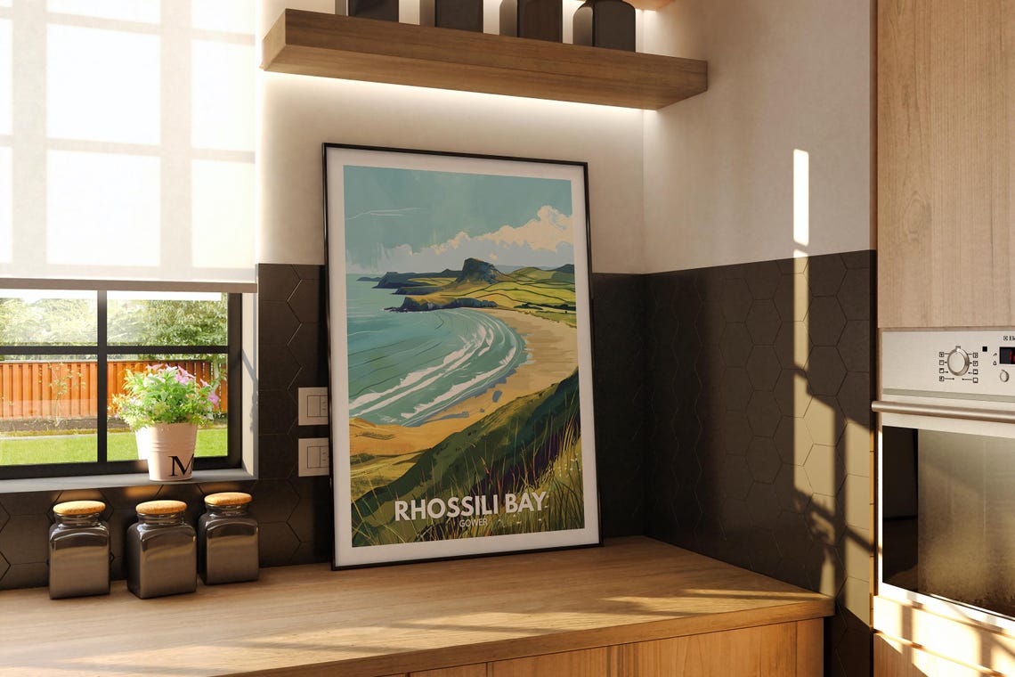 Rhossili Bay Gower Wales Sweeping Sandy Beach Headland Poster - Image 3