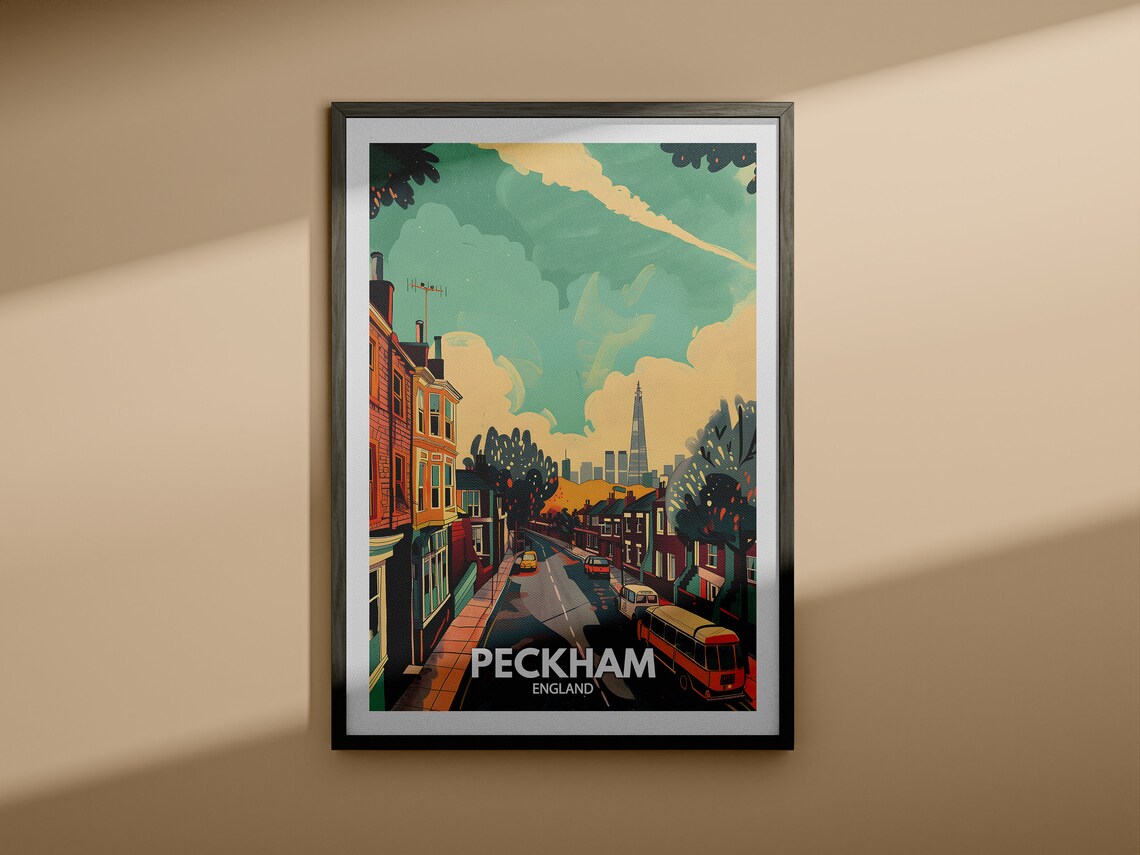 Peckham London Street Scene With The Shard Vintage Travel Poster - Image 4