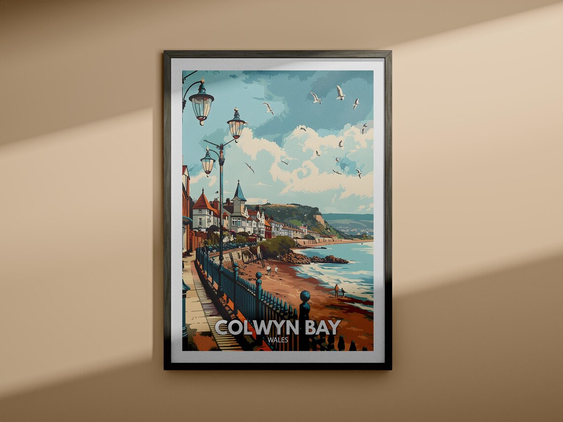 Colwyn Bay Wales Vintage Travel Poster Seaside Promenade Scene - Image 4