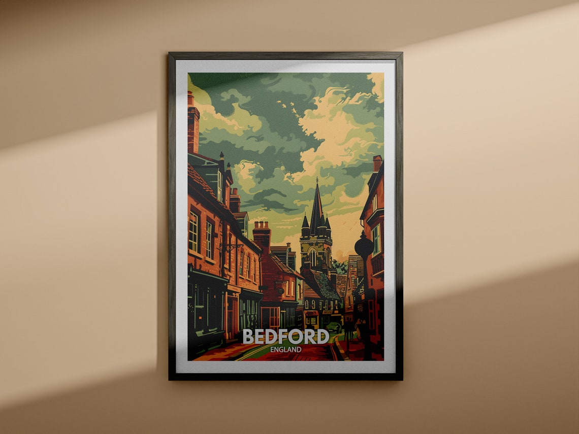 Bedford Art Print Bedford City Poster Uk Wall Art England Wall Art Decor British Travel Poster United Kingdom Print England City Art - Image 4