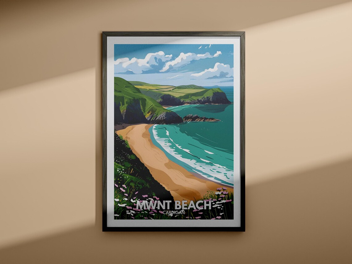 Mwnt Beach Cardigan Bay Cliffs Wildflowers Vintage Travel Poster - Image 4