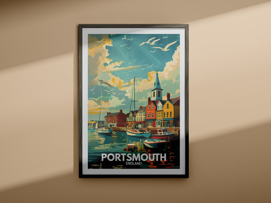 Portsmouth Print Portsmouth Poster Uk Wall Art England Wall Art Decor British Travel Poster United Kingdom Print England City Art - Image 4