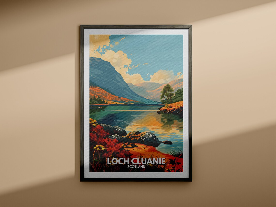 Loch Cluanie Scotland Highland Water Rocky Shore Sunset Travel Poster - Image 4