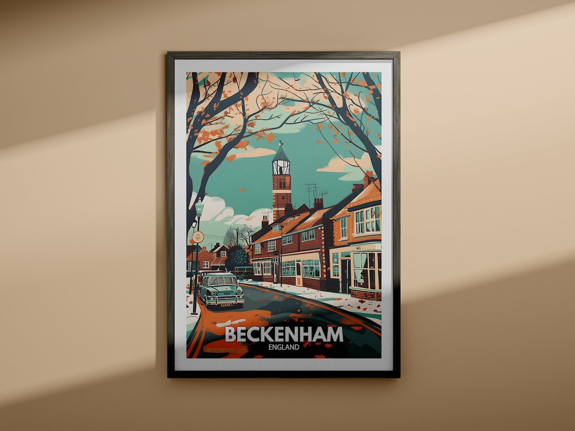 Beckenham England Vintage Travel Poster Clock Tower Street Scene - Image 4