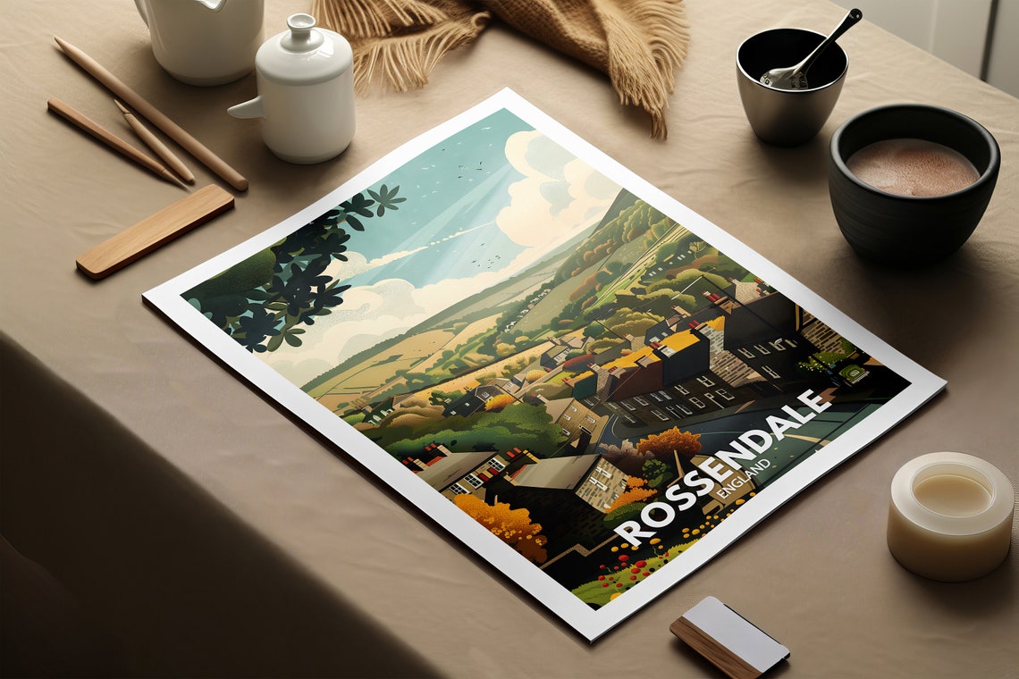 Rossendale England Rolling Green Hills Valley Village Poster - Image 2