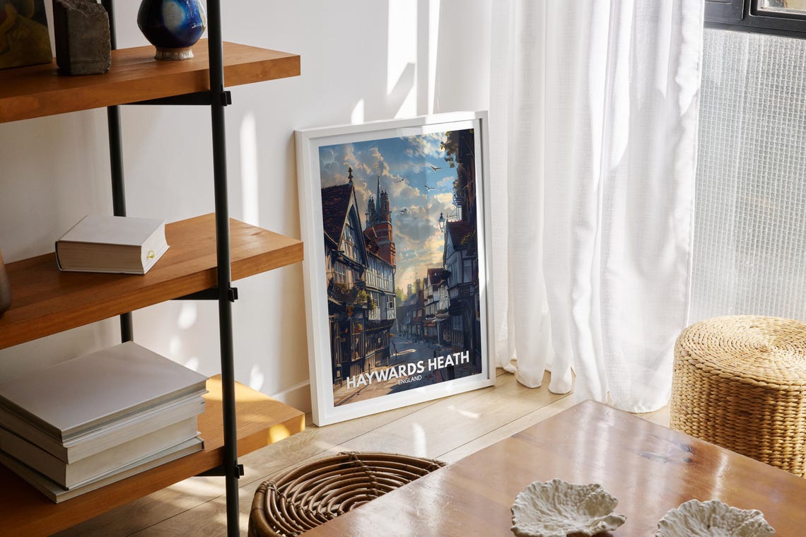 Haywards Heath England Travel Poster Tudor Street Spire View Art - Image 2