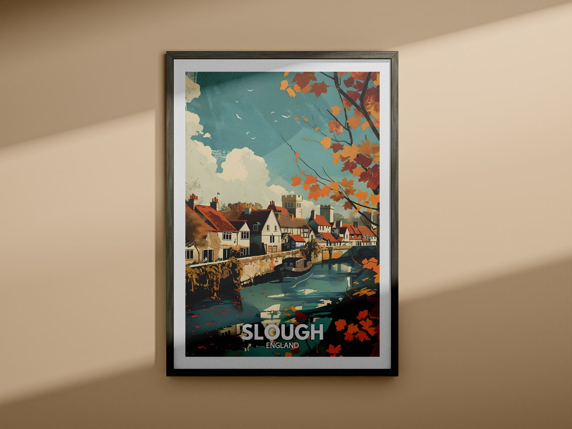 Slough Autumn Riverside Cottages Berkshire Village England Poster - Image 4